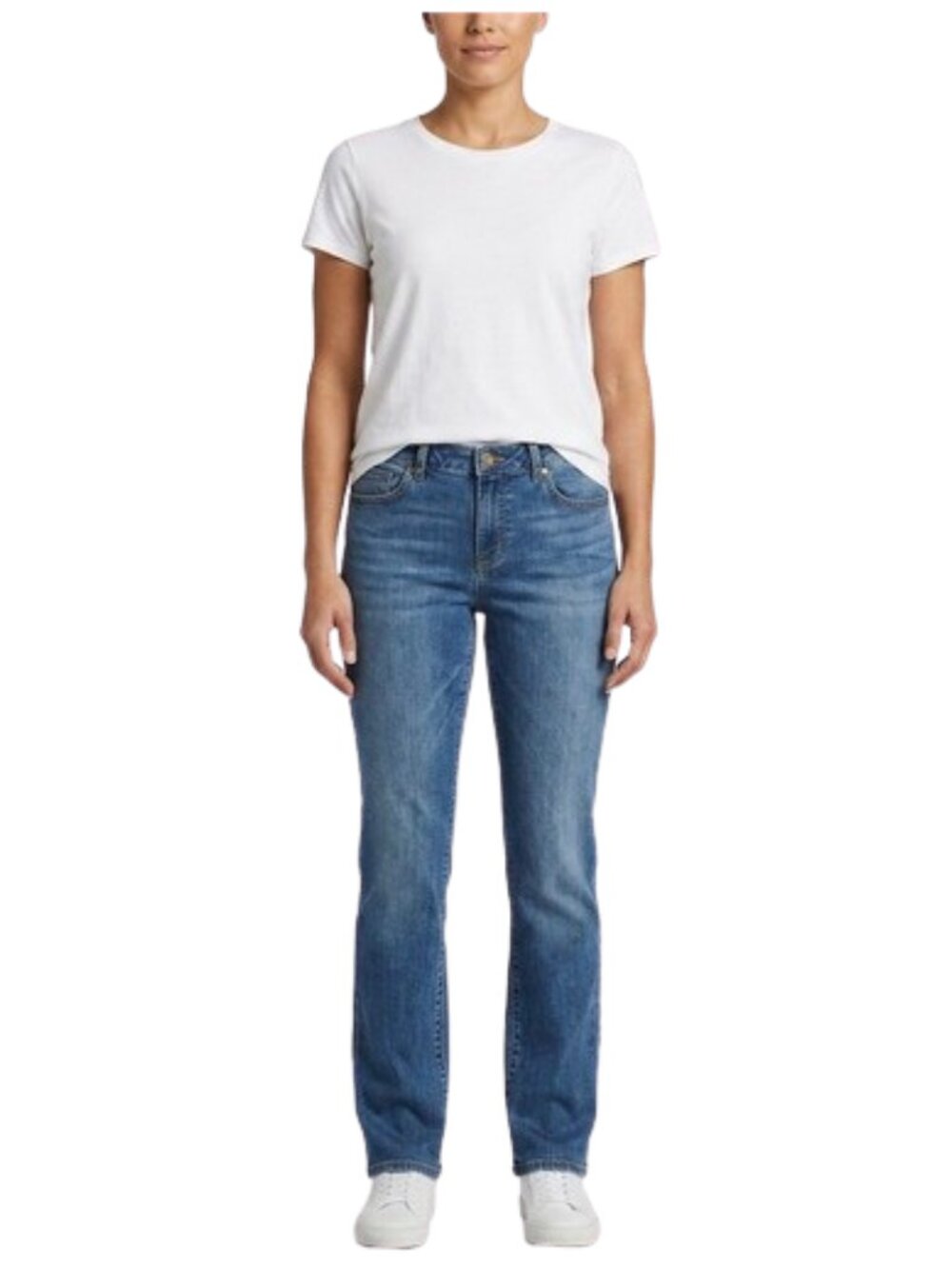 Chaps Women's Jeans, Medium to Dark Wash, Straight Leg Mid Rise, Stretch, sz 14
